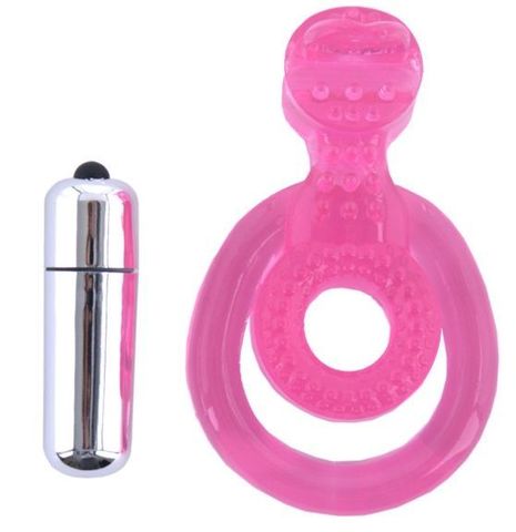 Розовая вибронасадка со стимулятор клитора Язычок - Toyfa Basic 888014