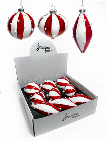 Набор елочных игрушек 8см 9шт ChristmasDeLuxe красно-белый с бусинами