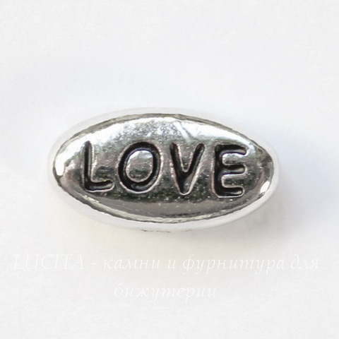Бусина овальная TierraCast "Love" 11х6х4 мм (цвет-античное серебро)