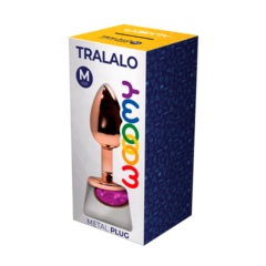 Анальная пробка металлическая Tralalo золотая с розовым кристаллом от WOOOMY (8*3,4 см.)
