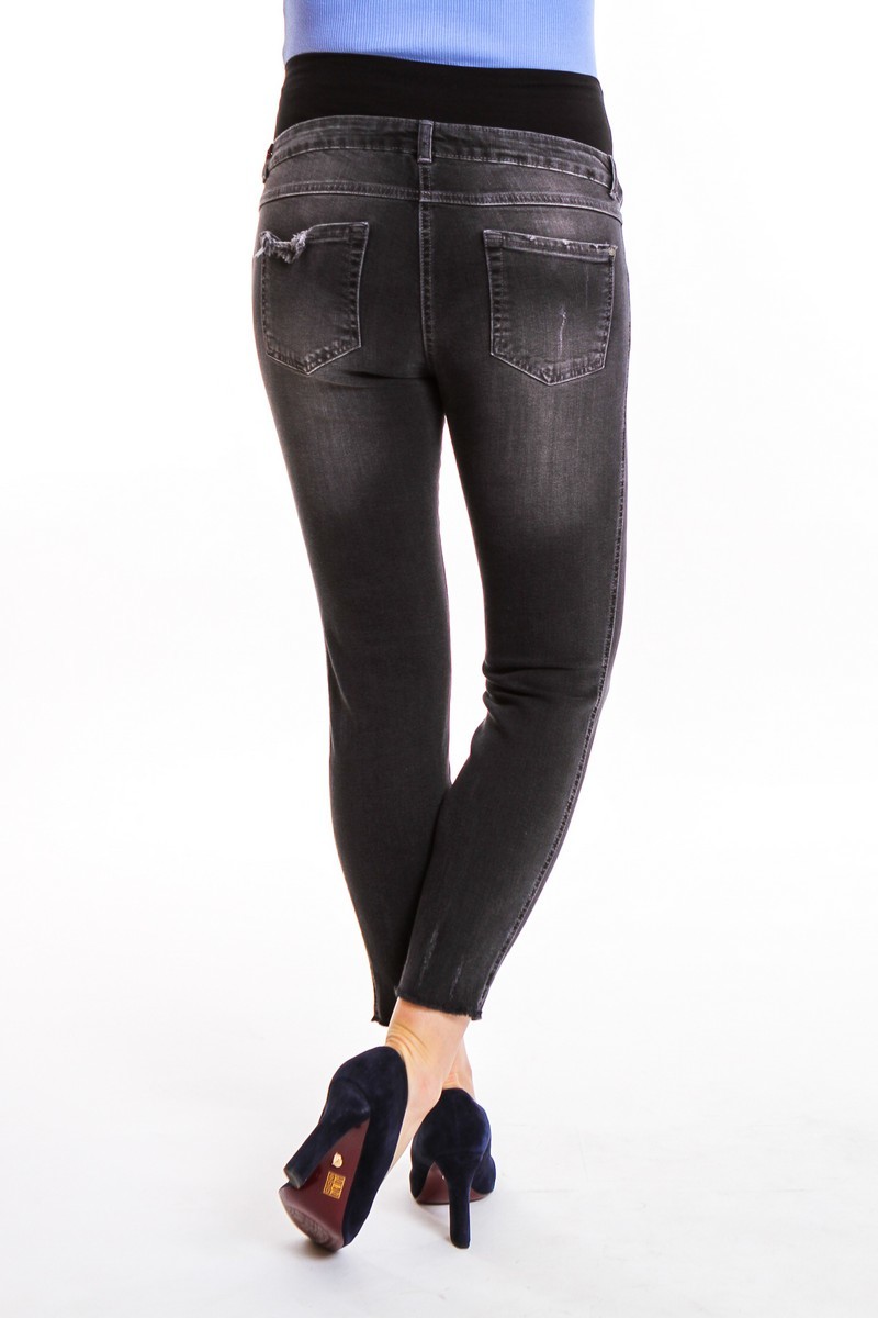 Фото джинсы для беременных MAMA`S FANTASY, укороченные, потертости, широкий бандаж от магазина скороМама, черный, размеры.