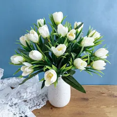 №3 Крокусы-подснежники искусственные, Белые, 34 см, около 18 бутонов в наборе, набор 2 букета.