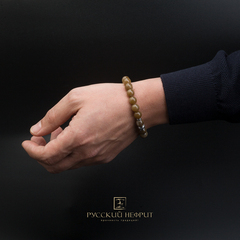 Браслет Классика. Серебро, табачный нефрит. 9мм