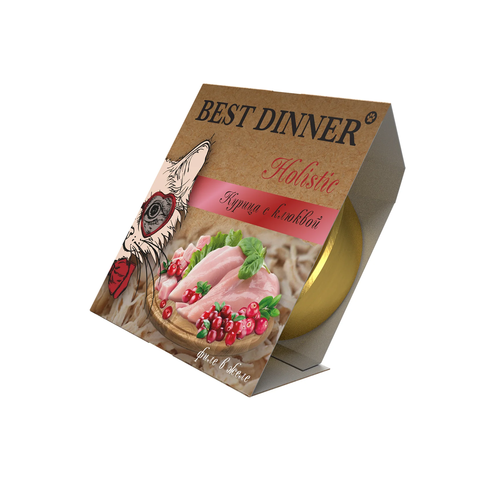 Best Dinner Holistic Влажный консервированный полноценный корм для взрослых и стерилизованных кошек. Мясные волокна в желе "Курица с клюквой" (упаковка 6 шт * 75 г)