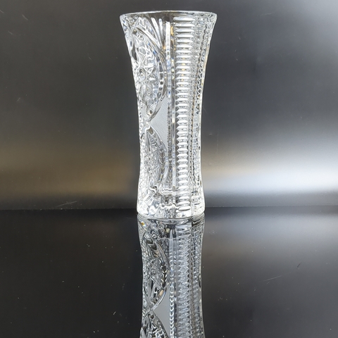 Ваза хрустальная для цветов алмазная грань, изящный геометрический орнамент, матовый хрусталь, 18 см, винтаж СССР 1970-1990 гг
