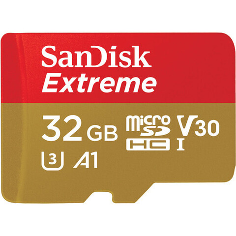 Карта памяти SanDisk 32GB Extreme UHS-I microSDHC 100/60 MB/s + SD Adapter A1 C10 V30 U3 Deluxe - Gold/Red