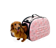 Складная сумка-переноска в цветочек для животных до 6 кг, цвет розовый