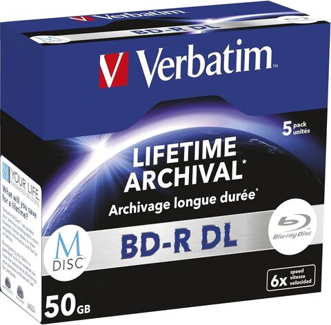 Болванка Blu-Ray Verbatim M-Disc 50GB BD-R DL 6x Blu-ray Discs (Jewel Case, 5 шт в уп.)