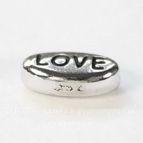 Бусина овальная TierraCast "Love" 11х6х4 мм (цвет-античное серебро)
