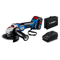 ЗУБР Т7, 20 В, 125 мм, 1 АКБ (4 А·ч), бесщеточная УШМ, сумка, Профессионал (AB-125-41)