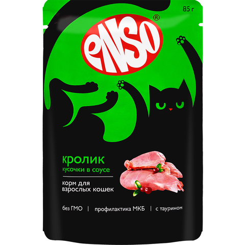 ENSO пауч для взрослых кошек, кусочки в соусе с кроликом 85г