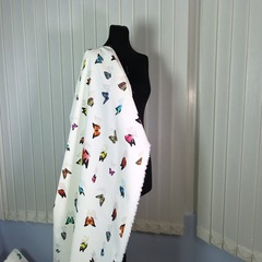 Мерный лоскут 1,25 м хлопок пике с эластаном бабочки на белом фоне 2011