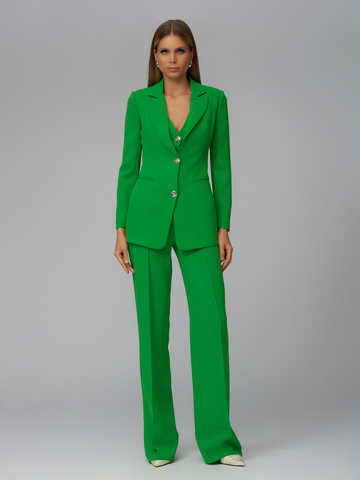 Женский зелёный костюм тройка с приталенным жакетом