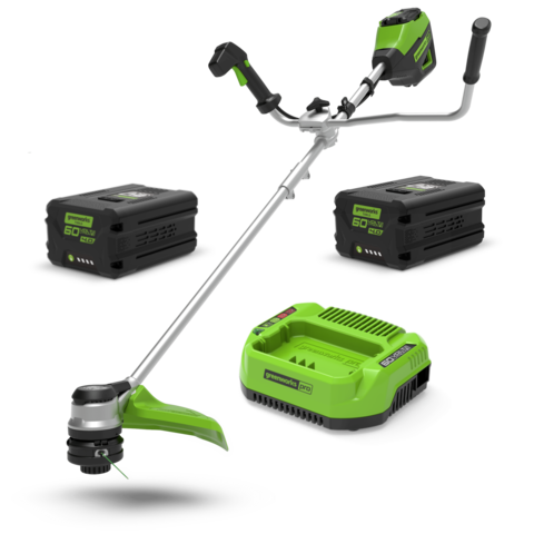 Аккумуляторный триммер Greenworks GD60BCBК5, 60v, 40 см, (2108407U2G), с АКБ 2х5 А·ч и зарядным устройством