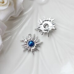 Подвеска Солнце с эмалью, синий, 22*23 мм, родий, П1033