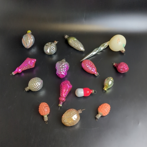 Ёлочные игрушки набор из 16 разных штук стекло, подвесные, ручная роспись, винтаж СССР 1970-1990 гг