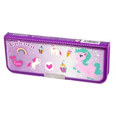 Пенал 2 отделения Alingar, ПВХ-пластик, в комплекте точилка 90 х 235 мм, "Unicorn" фиолетовый (единорожки)