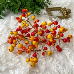 Ягоды рябина желто-оранжевые, искусственные на ветке, зонтиком, 9-15 мм, набор 10 шт.