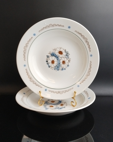 Тарелки суповые на 2 персоны, фаянс, "Ромашки", ЗиК, Конаково, винтаж СССР 1974-1991 гг