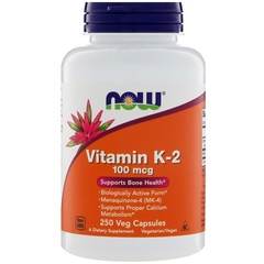 Now Foods, Витамин К-2, 100 мкг, 250 вегетарианских капсул
