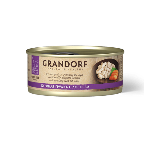 Влажный корм Grandorf chicken With Salmon In Broth, куриная грудка с лососем, для взр. кошек, 70 гр (Грандорф)