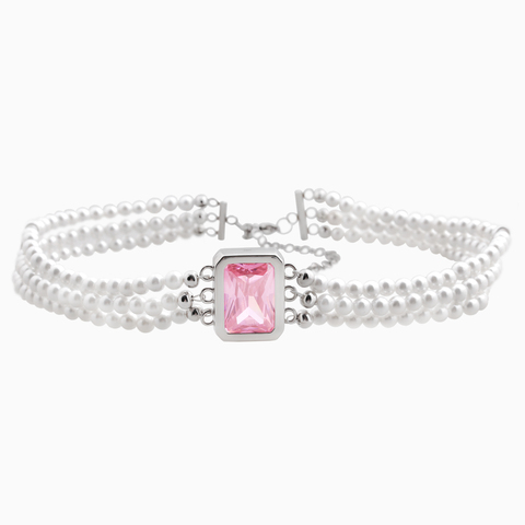 Широкий чокер с розовым цирконом