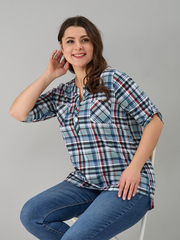 Блузка БЛ-131/клеткасерый-индигокрасный