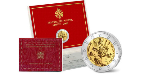 2 евро Ватикан Год Святого Павла 2008 в буклет