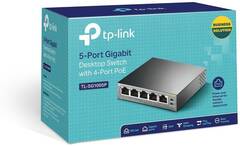 TP-Link 5-портовый гигабитный настольный коммутатор с 4 портами PoE, 5 гигабитных портов RJ45,включая 4 порта PoE, бюджет PoE до 56 Вт, стальной корпус