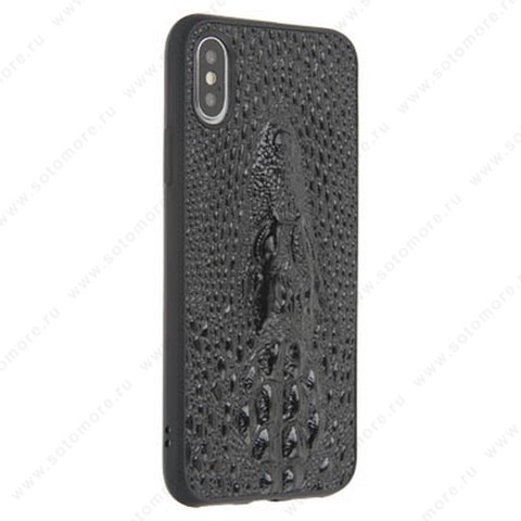 Накладка силиконовая для Apple iPhone Xs/ X жесткий крокодил черный