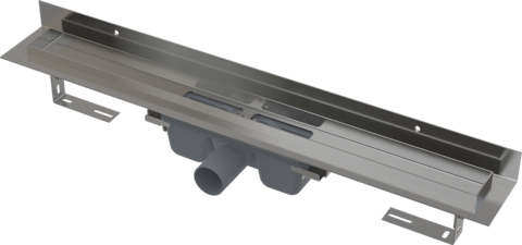 Водоотводящий желоб с порогами для цельной решетки и фиксированным воротником к стене, арт.APZ16-105 AlcaPlast