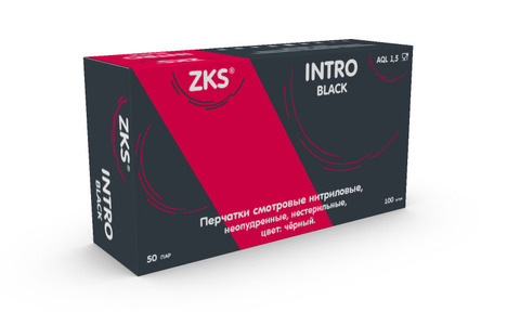 ZKS INTRO Перчатки нитриловые черные ,размер XS 50 пар в уп