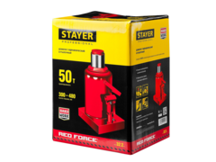 STAYER RED FORCE, 50 т, 300 - 480 мм, бутылочный гидравлический домкрат, Professional (43160-50)