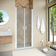 Vegas Glass Е2Р NOVO h2000 80 01 02 Дверь в душевой проем, профиль белый, стекло шиншилла, ручка Quadro фото