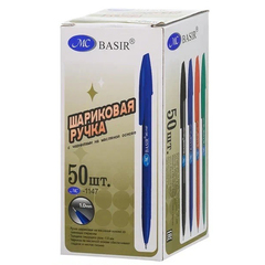 
          Набор синих масляных шариковых ручек 50 штук, MC-Basir, синий корпус серия "Classic", наконечник 1 мм, неавтоматическая многоразовая, игольчатый стержень для письма