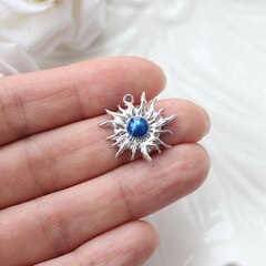 Подвеска Солнце с эмалью, синий, 22*23 мм, родий, П1033