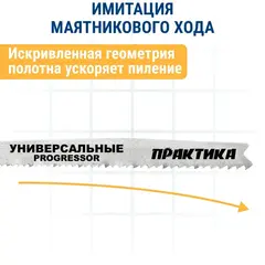 Пилки для лобзика универсальные ПРАКТИКА тип T123X Прогрессор 100 х 75 мм, грубый рез, HSS (038-722)