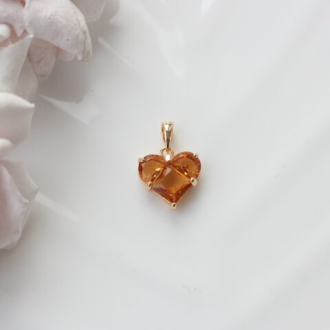 Подвеска Сердце с коричневым фианитом, 14 мм, позолота, П441
