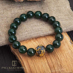 Браслет "Дракон". Зелёный нефрит Д 10мм.