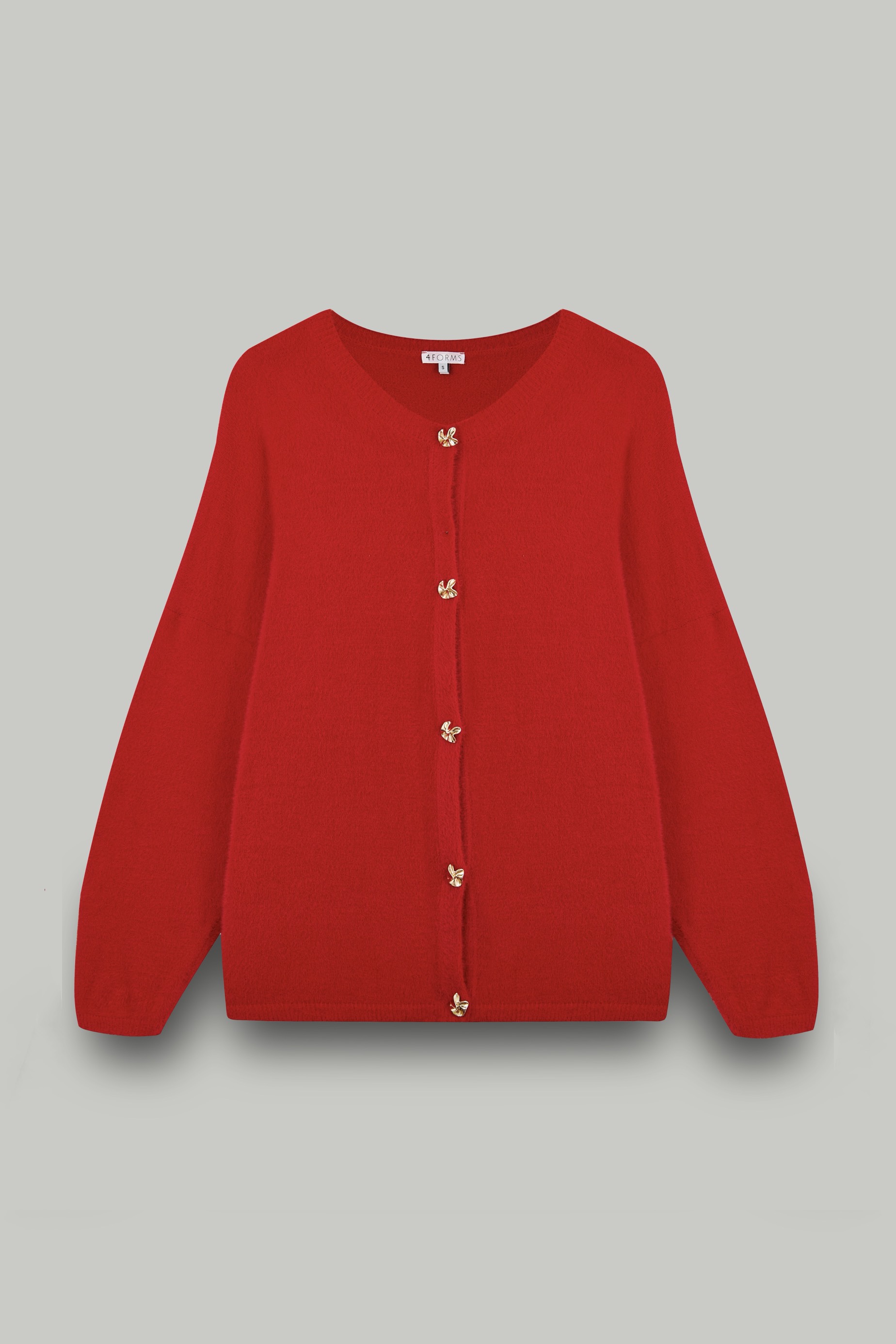 Кардиган вязаный на пуговицах "травка", красный