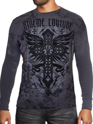 Xtreme Couture | Пуловер мужской STATUS UNKNOWN THERMAL X1849I от Affliction с крестом перед на модели