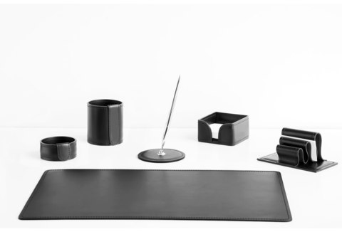 Настольный набор черный 6 предметов из кожи №18