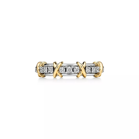 Кольцо из платины и золота с 16 бриллиантами, Tiffany💙Jean Schlumberger, узкое