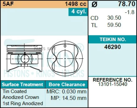 Поршень двигателя TEIKIN 46290 0.50 (4шт/упак)