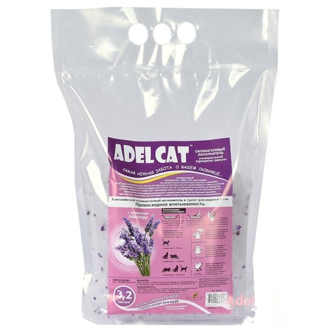 Наполнитель Adel cat силикагель универсальный ЛАВАНДА пурпурные гранулы 3,2л