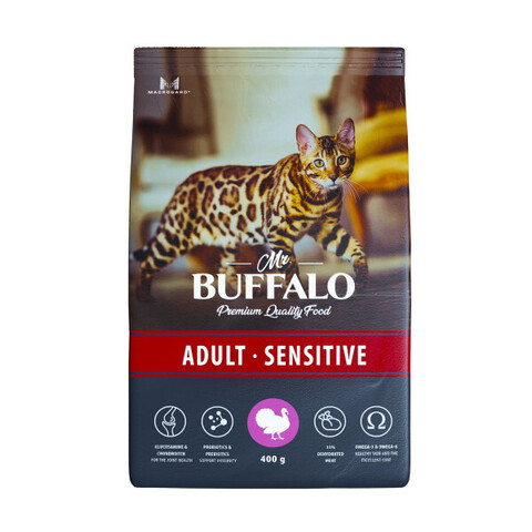 Mr.Buffalo Adult Sensitive сухой корм для кошек (индейка) 400 гр