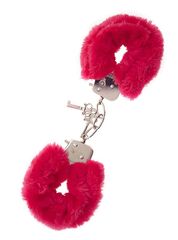 Металлические наручники с красной меховой опушкой METAL HANDCUFF WITH PLUSH RED - 