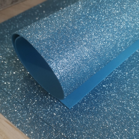 Фоамиран для творчества глиттерный с блестками 2,0мм/размер 50х50см/ цвет светло-голубой (5шт)