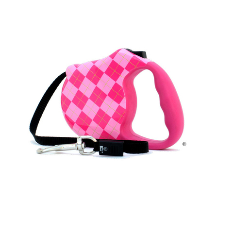 1320 Дизайнерская рулетка (поводок-лента РОЗОВАЯ) "Preppy" / Рулетка "Ромбы"