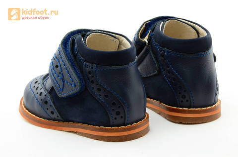 Ботинки для мальчиков Тотто из натуральной кожи на липучке цвет Синий, 09A. Изображение 7 из 14.